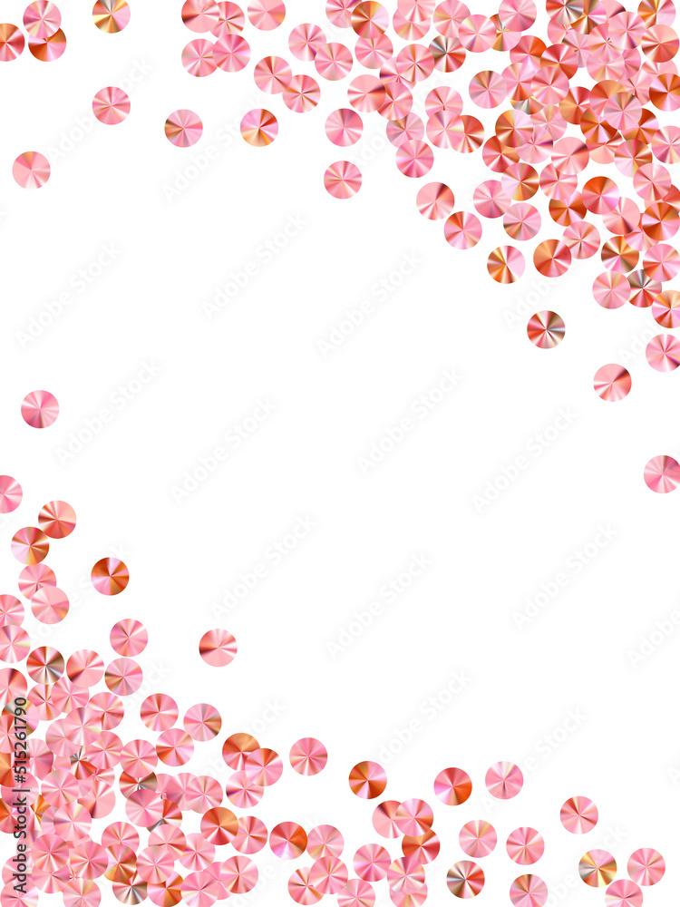 Rosy gold spangles confetti scatter vector illustration. Wedding invitation card background. Circle sparkling foil elements holiday glitter. Romantic bridal confetti texture. Rosy gold spangles confetti scatter vector illustration. Wedding invitation card background. Circle sparkling foil elements holiday glitter. Romantic bridal confetti texture.