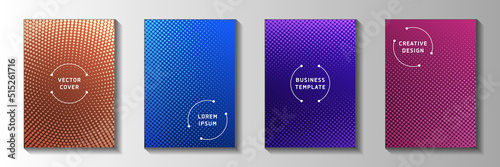 Modern dot screen tone gradation cover templates vector series. School flyer faded screen tone