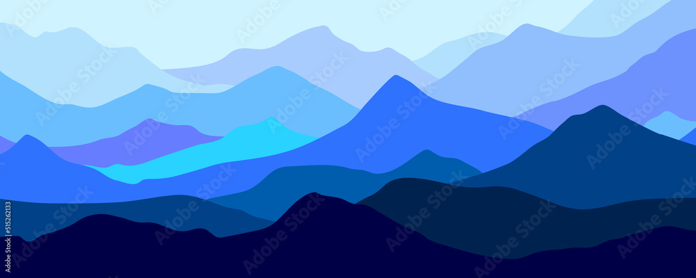 Multicolor mountains, silhouette waves, abstract color shapes, modern background, vector design Illustration 