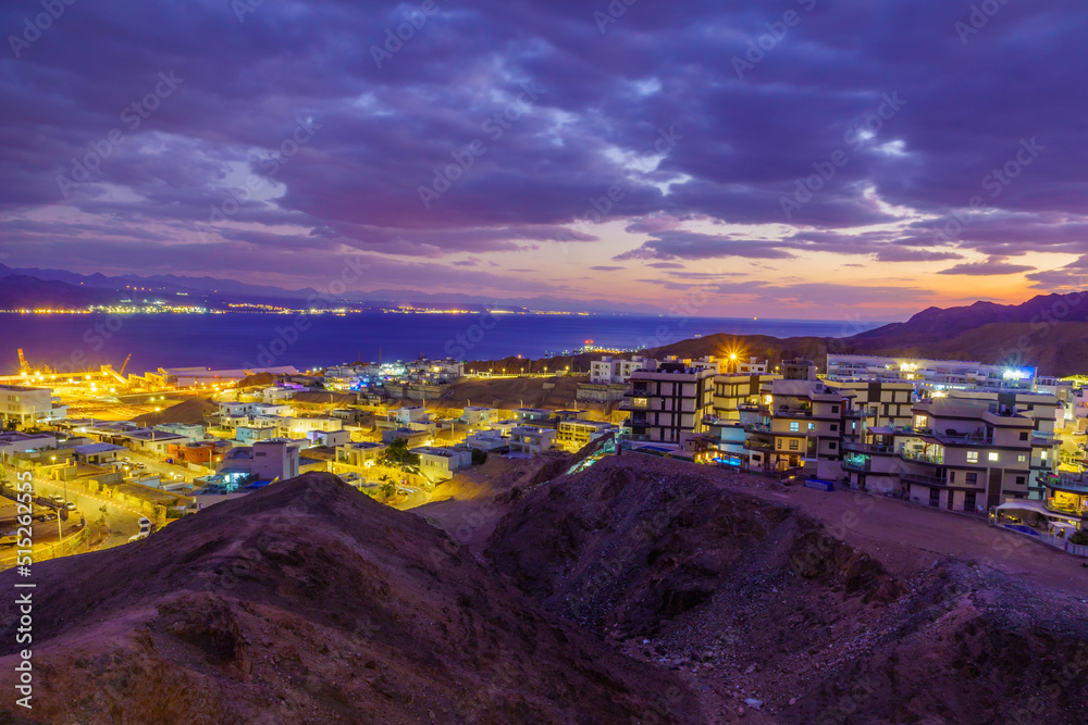 Evening view of Eilat, Aqaba and the Gulf