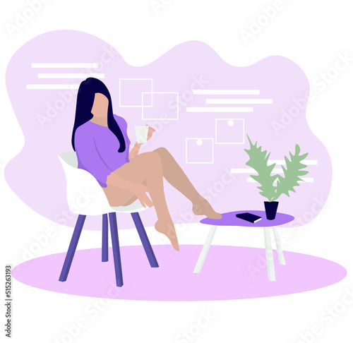 Young woman with cup of tea relaxing at home