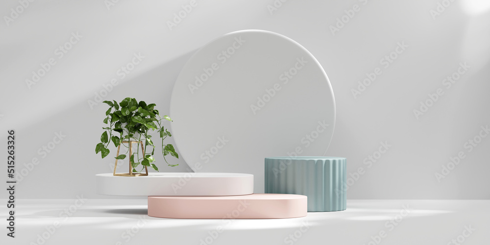 3D rendering minimal platform podium with plant product presentation background