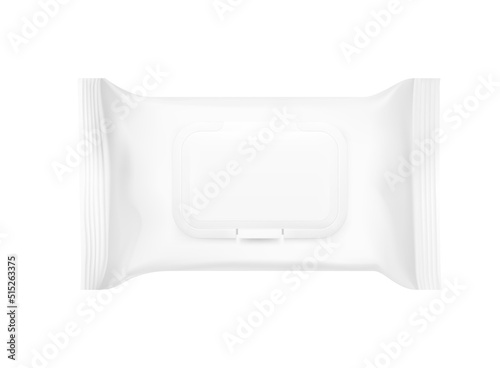 Realistic wet wipes mockup. Vector illustration isolated on white background. Possibility for cosmetic, pharmaceutical, medicine. EPS10. 