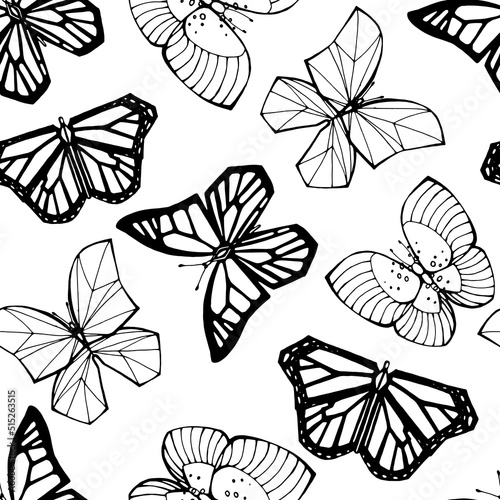 Butterflies seamless pattern. Hand drawn mahaon  butterfly. Vector design for print  fabric  wrapping paper  clothing.