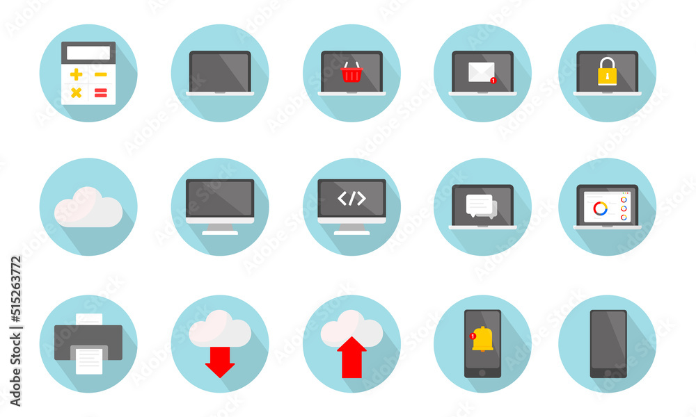 Icon set with digital computer items and other devices. Flat illustration icons. Icon set with digital computer items and other devices. Flat illustration icons.