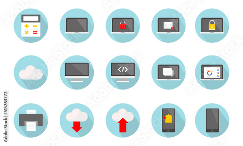 Icon set with digital computer items and other devices. Flat illustration icons. 