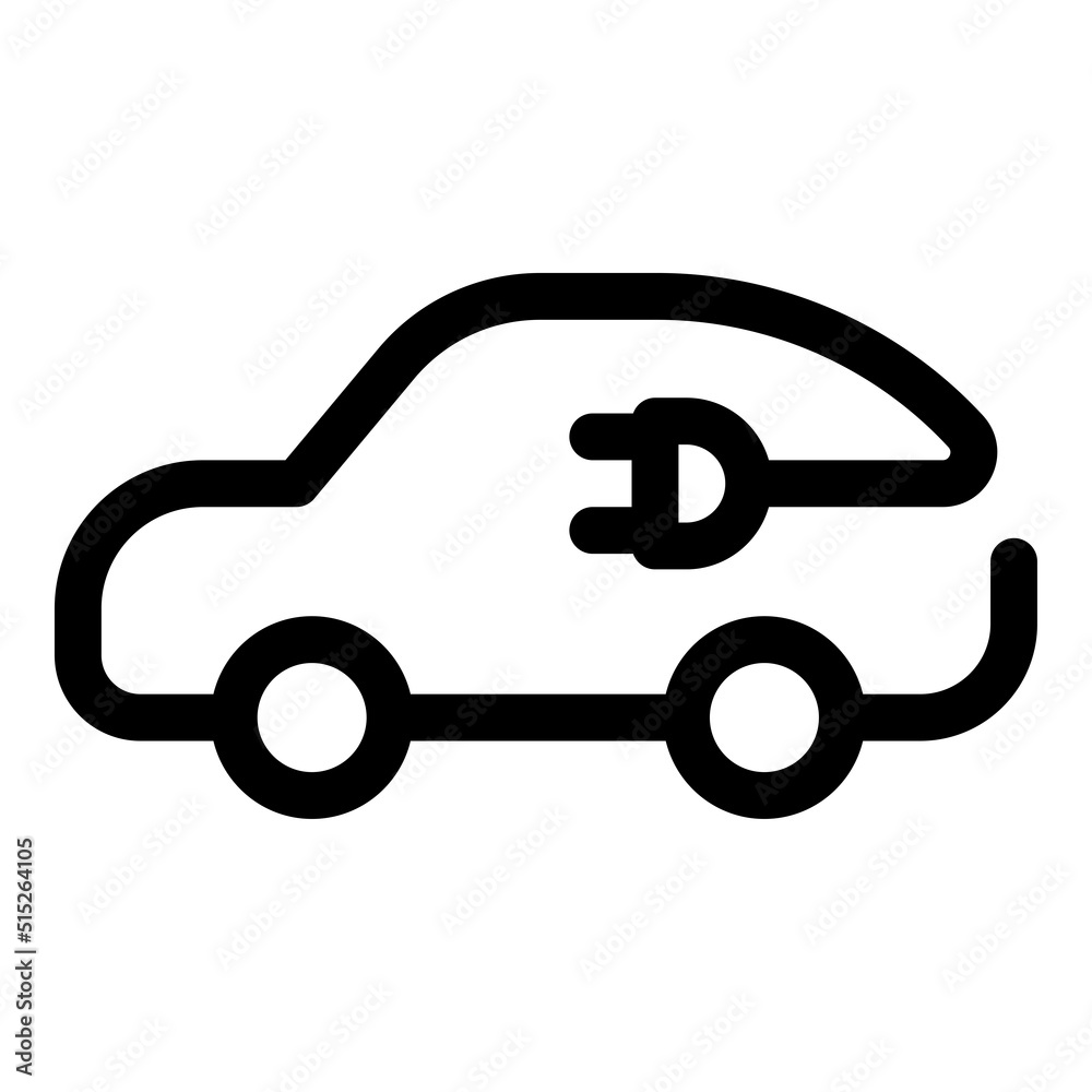 Electric car with plug icon isolated on white background, EV car, Eco friendly vehicle concept Electric car with plug icon isolated on white background, EV car, Eco friendly vehicle concept