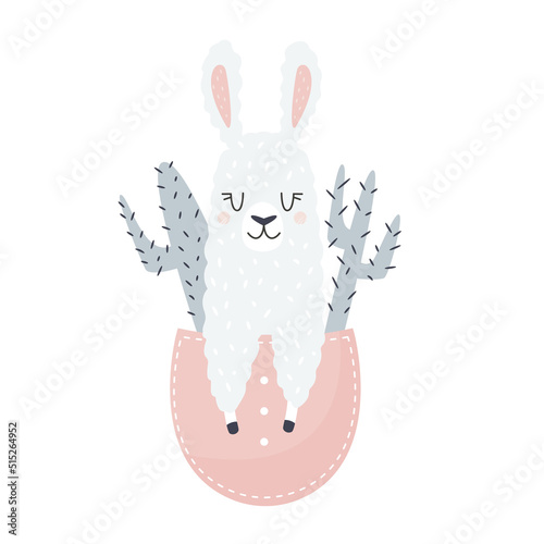 Vector illustrations of a cute llama sitting in a little pocket