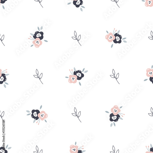 Seamless pattern with hand drawn flowers. Suitable for different prints, nursery, wallpaper, cloth design. © danceyourlife