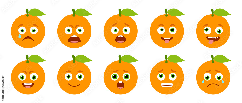 Emoticon of cute Orange. Isolated vector set Emoticon of cute Orange. Isolated vector set