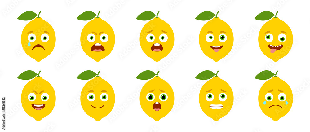 Emoticon of cute Lemon. Isolated vector set