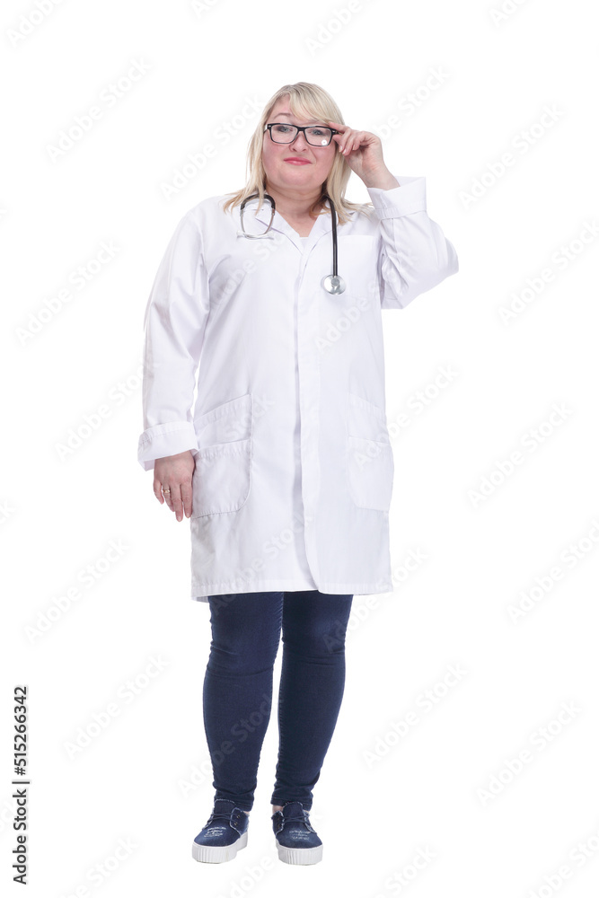 smiling female doctor with a stethoscope. isolated on a white background.