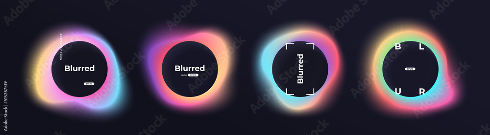 Circle banner with gradient isolated on black background. Vector set. Fluid vivid gradients for banners, brochures, covers. Abstract liquid shapes. Colorful bright neon template. Dynamic soft color.