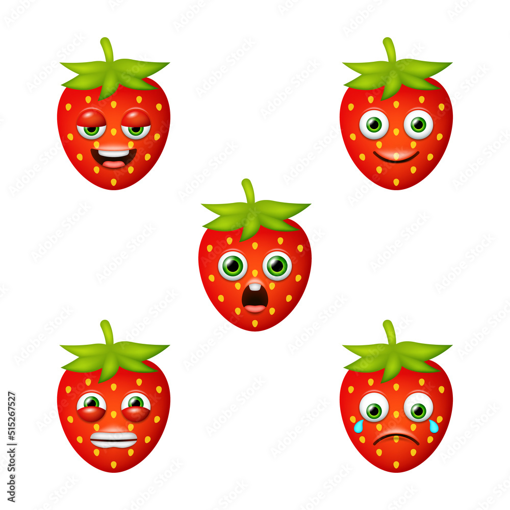 Emoticon of cute Strawberry. Isolated vector set Emoticon of cute Strawberry. Isolated vector set