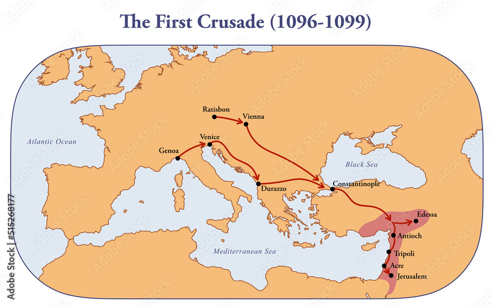 Map of the first crusade route - obrazy, fototapety, plakaty 