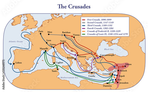 Map of the Crusades main routes and roads photo