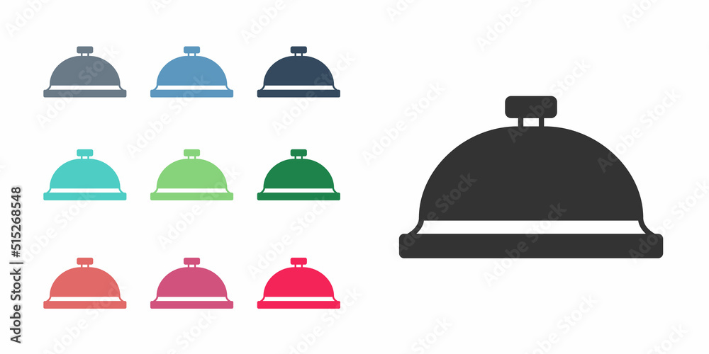 Black Covered with a tray of food icon isolated on white background. Tray and lid sign. Restaurant cloche with lid. Set icons colorful. Vector Black Covered with a tray of food icon isolated on white background. Tray and lid sign. Restaurant cloche with lid. Set icons colorful. Vector