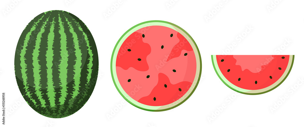 Green watermelon with flower and leaf on whine background. Isolated illustration of fruits. Health and delicious food. Icon design. Green watermelon with flower and leaf on whine background. Isolated illustration of fruits. Health and delicious food. Icon design.