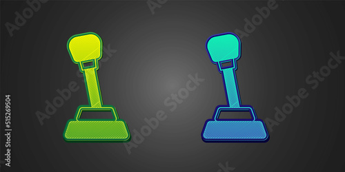Green and blue Gear shifter icon isolated on black background. Manual transmission icon. Vector