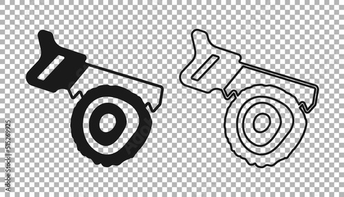 Black Hand saw and log icon isolated on transparent background. Vector