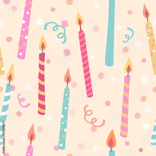 Seamless pattern with birthday colorful candles. Cartoon illustration