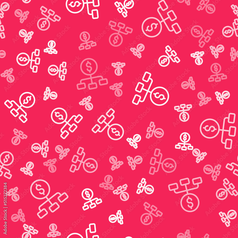 White line Dollar on top of financial hierarchy icon isolated seamless pattern on red background. Vector White line Dollar on top of financial hierarchy icon isolated seamless pattern on red background. Vector