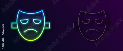 Glowing neon line Drama theatrical mask icon isolated on black background. Vector