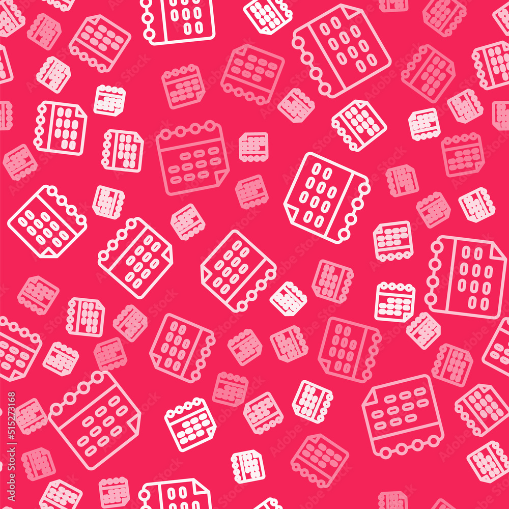 White line School timetable icon isolated seamless pattern on red background. Vector White line School timetable icon isolated seamless pattern on red background. Vector