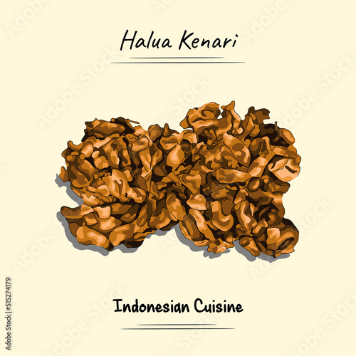 Halua Kenari Illustration Sketch And Vector Style, Traditional Food From North Sumatra, Good to use for food element print. Indonesian cuisine, recipe book, and food element concept.