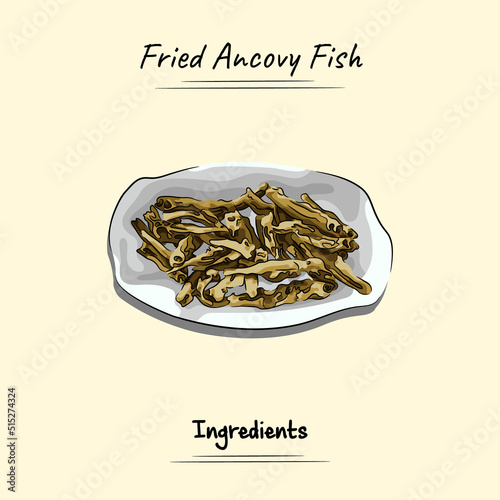 Fried Anchovy Illustration Sketch And Vector Style. Good to use for restaurant menu, Food recipe book and food ingredients content.