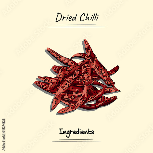 Dried Chilli Illustration Sketch And Vector Style. Good to use for restaurant menu, Food recipe book and food ingredients content.