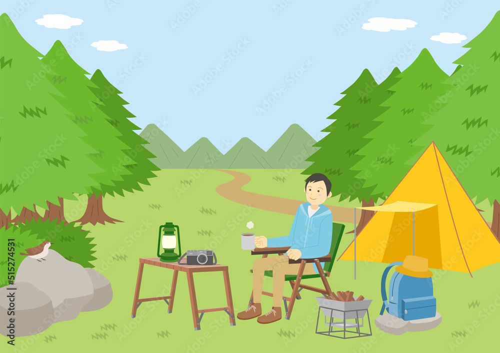 キャンプイラスト ソロキャンプ 昼間 2 Stock Vector Adobe Stock