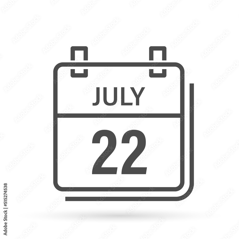 July 22, Calendar icon with shadow. Day, month. Flat vector illustration. July 22, Calendar icon with shadow. Day, month. Flat vector illustration.