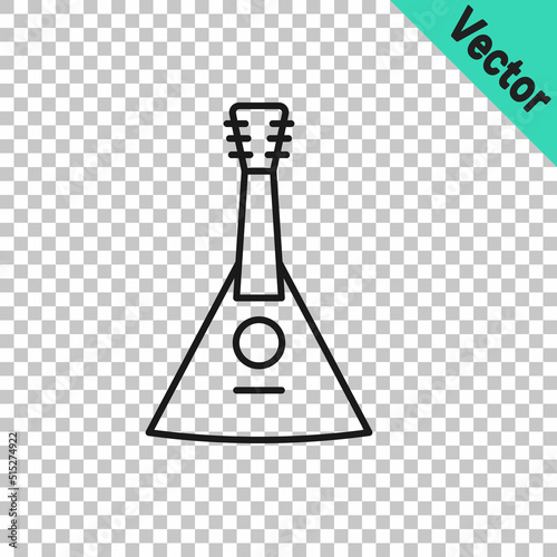 Black line Musical instrument balalaika icon isolated on transparent background. Vector