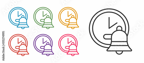 Set line Alarm clock icon isolated on white background. Wake up, get up concept. Time sign. Set icons colorful. Vector