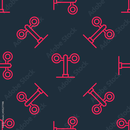 Red line Train traffic light icon isolated seamless pattern on black background. Traffic lights for the railway to regulate the movement of trains. Vector