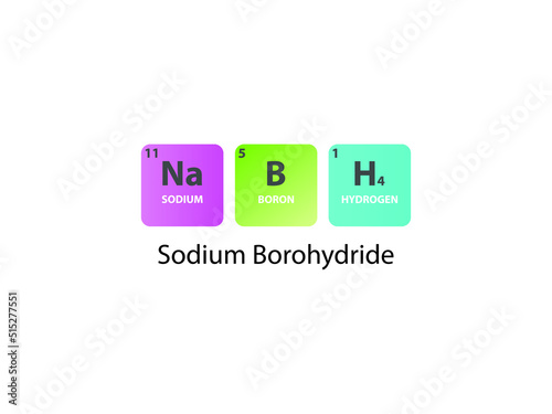 NaBH4 Sodium Borohydride molecule. Simple molecular formula consisting of  Sodium, Boron, Hydrogen elements. Chemical compound simplified structure on white background. photo