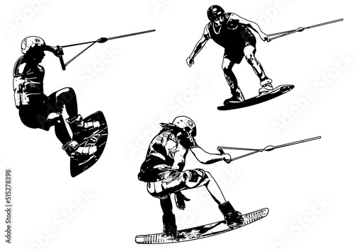 wake boarding sketch illustration- vector
