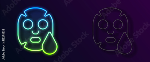 Glowing neon line Facial cosmetic mask icon isolated on black background. Cosmetology, medicine and health care. Vector