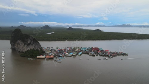 The aerial views of Panyee Island in Phang Nga Bay in Thailand photo