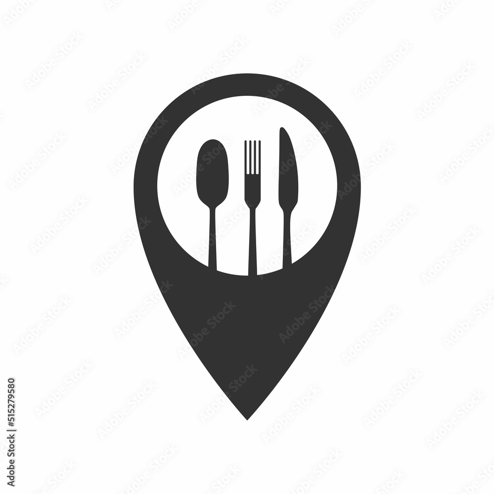 Food destination point. Fast food and take away symbol for location address bar map pointer restaurant, cafe, bistro and diner. Vector stock illustration isolated on white background. Food destination point. Fast food and take away symbol for location address bar map pointer restaurant, cafe, bistro and diner. Vector stock illustration isolated on white background.