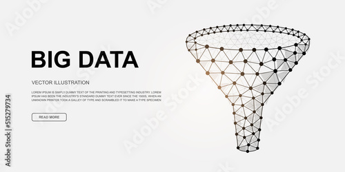 Funnel 3d low poly symbol for landing page template. Data filter design illustration. Polygonal Big data illustration for homepage design, adv page
