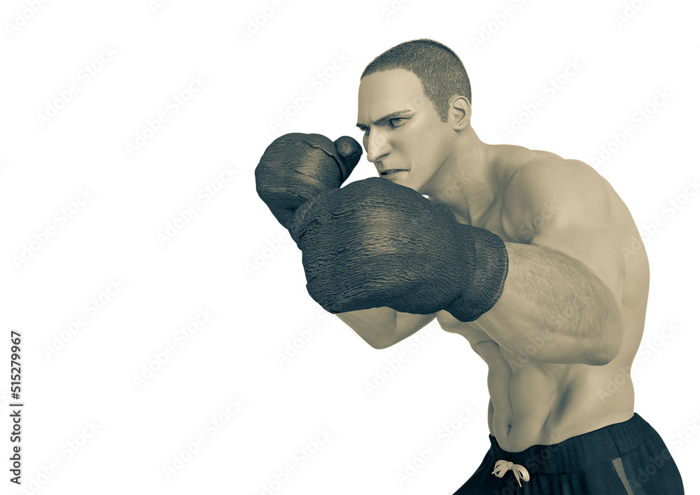 boxer cartoon left attack in a white background