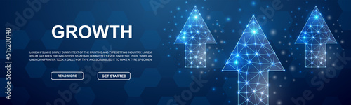 Up arrow polygonal horizontal banner. Growth low poly symbol for head promotion banner. Business goal design template illustration concept.