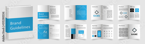 Light Blue Brand Guidelines template. Brand Manual presentation in A4 size. Logo Guideline mockup. Logo Guide Book layout