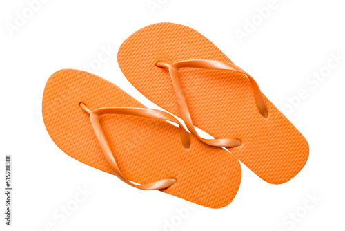 Tableau sur toile Orange flip flops isolated on white background. Top view
