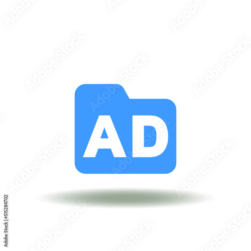 Vector illustration of directory with AD abbreviation. Symbol of online active directory technology. Icon of shared domain networks data. 