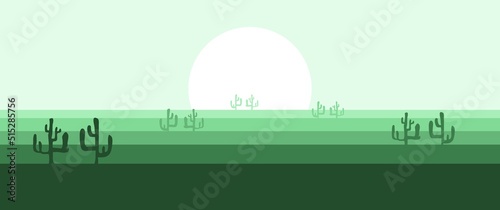 Cactus on a flat desert landscape flat design illustration, can be used for desktop background, dummy background, game assets, wallpaper.
