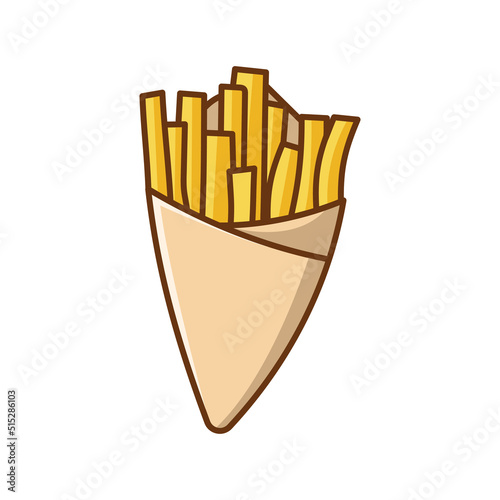 French fries with paper cone packaging vector illustration isolated on white background