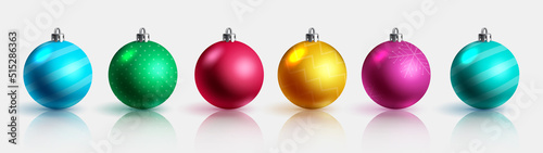 Christmas balls vector set design. Christmas ball decoration collection in white background with decorative patterns for 3d xmas decor. Vector illustration.
